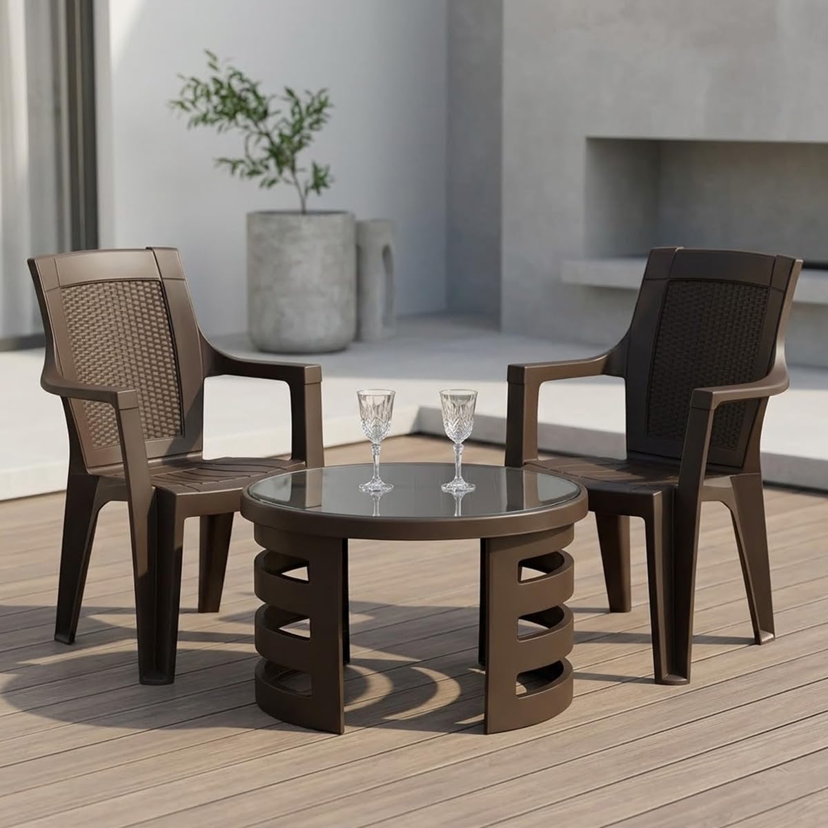 Nilkamal Mystique Garden Patio Seating Chair and Table Set | 2 Chairs and 1 Table | Plastic Furniture for Indoor, Outdoor, Balcony, Cafe | Season Rust Brown-image-37