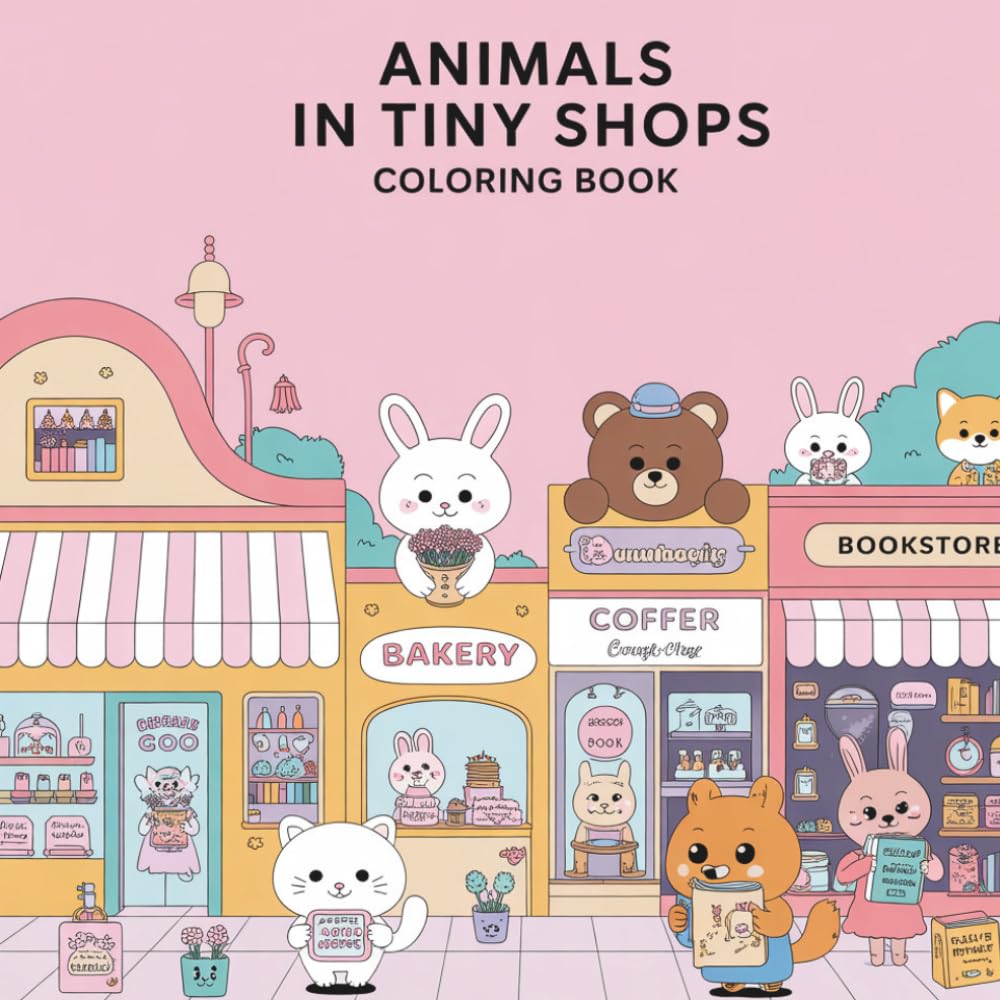 45 Animals in Tiny Shops Coloring Book: Adorable Animals Running Cute Little Shops – A Fun and Relaxing Coloring Book for Adults and Teens