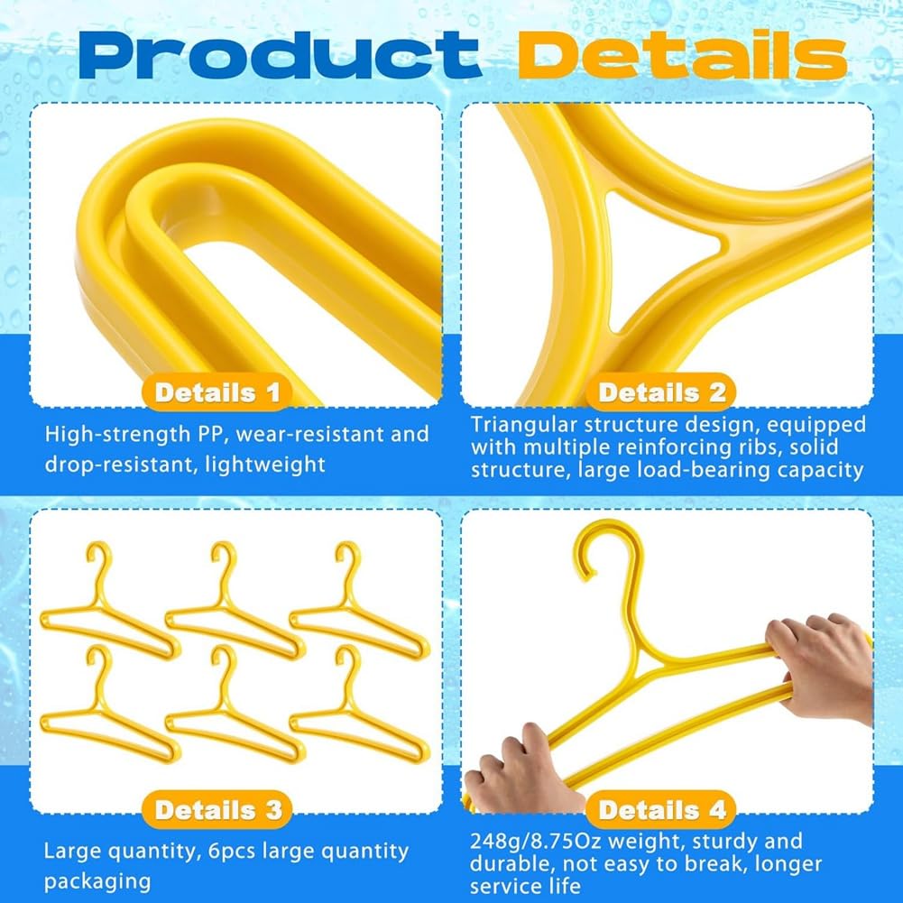6 Perchas para Trajes de Neopreno para Buceo, Perchas para Trajes Secos, Perchas Plegables para Trajes de Buceo, Perchas Amarillas para Trajes de Natación y Trajes de Neopreno