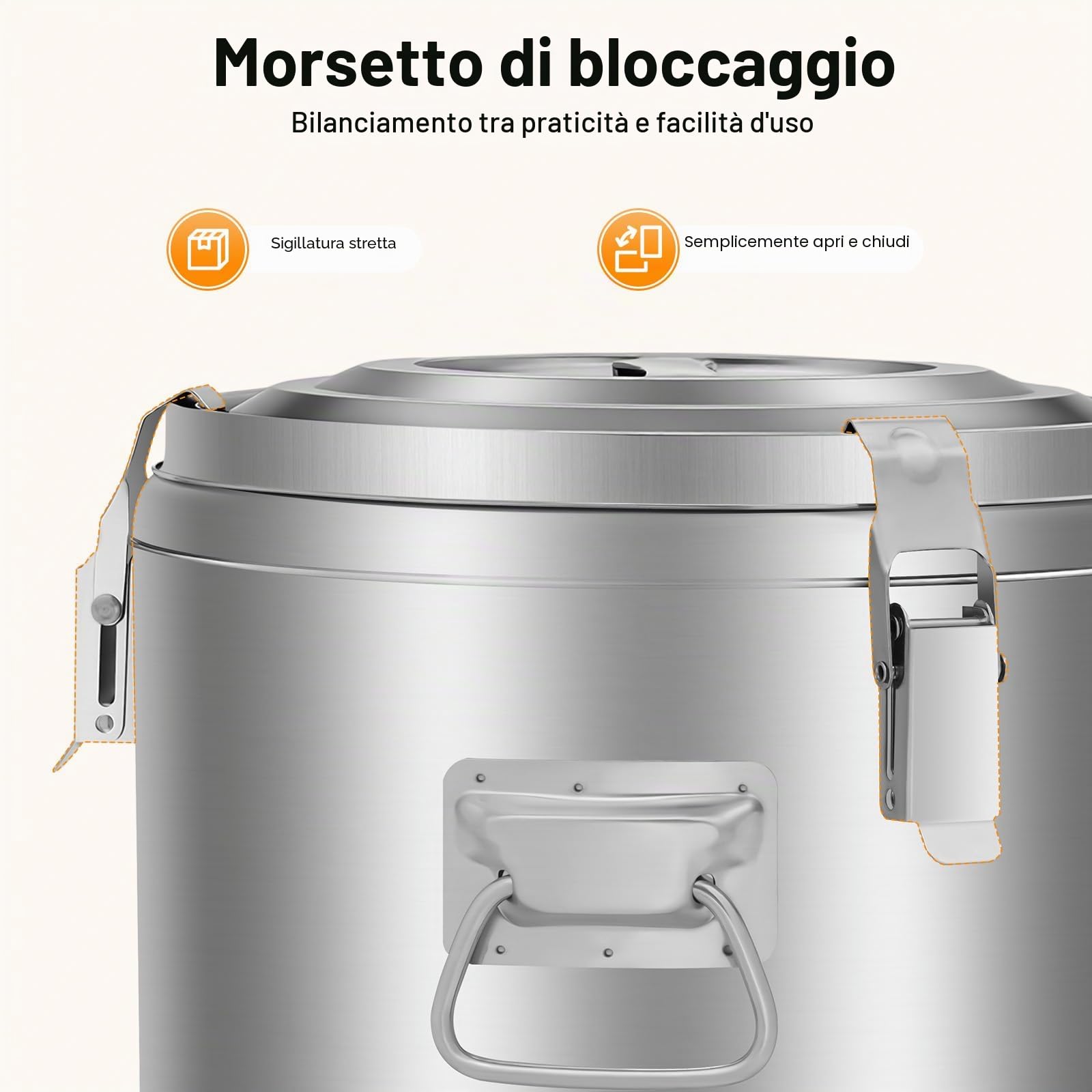 Contenitore termico da 10 l, in acciaio inox, contenitore ermetico per alimenti, isolato, con coperchio e clip di chiusura, trasportatore di zuppa isolato con manici laterali