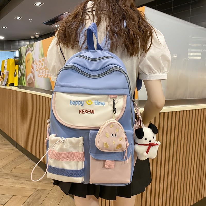Cute Backpack for Women, Kawaii Y2K Grunge with Cute Pendant Harajuku Hiking Travel Aesthetic Rusksack (blue)2