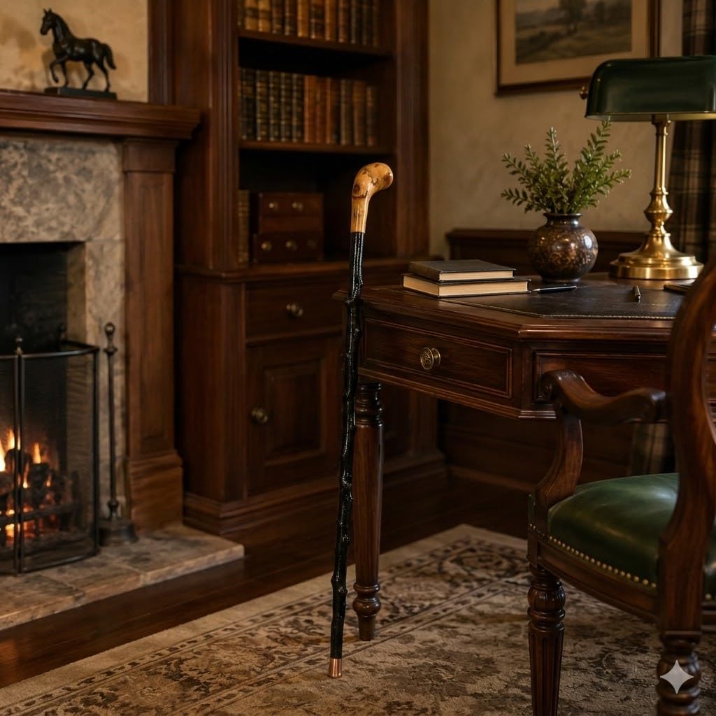 Biddy Murphy Shillelagh - Bastón de Madera de espino Negro Hecho a Mano, Fabricado en Irlanda, Acabado Lacado Negro | Bastón de madera de espino 100% hecho a mano, asas únicas, lacado negro de alto brillo, 36 pulgadas de largo