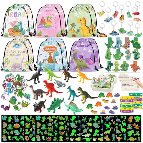 Dino Party Mitgebsel Kindergeburtstag Party Gastgeschenke Kinder Give Aways Kindergeburtstag Jungen mit Dino Schlüsselanhänger Kordelzug Silikonarmbänder Mini Dinos Figuren Radiergummis usw.