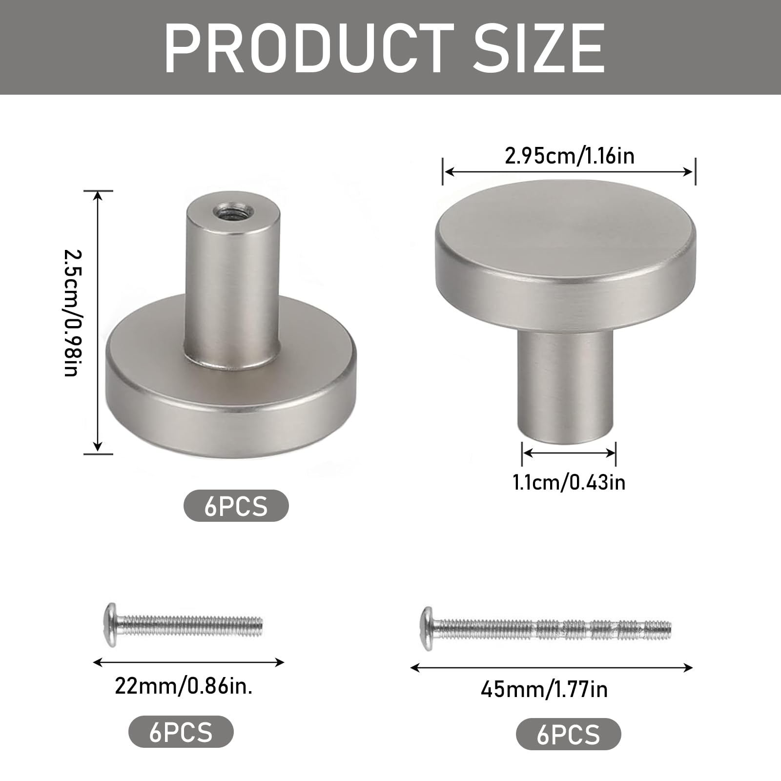 6 Pomelli Per Mobili In Lega Di Zinco | Grigio, Diametro 30 Mm - Per Armadi, Cassetti E Cucina - Foto 6