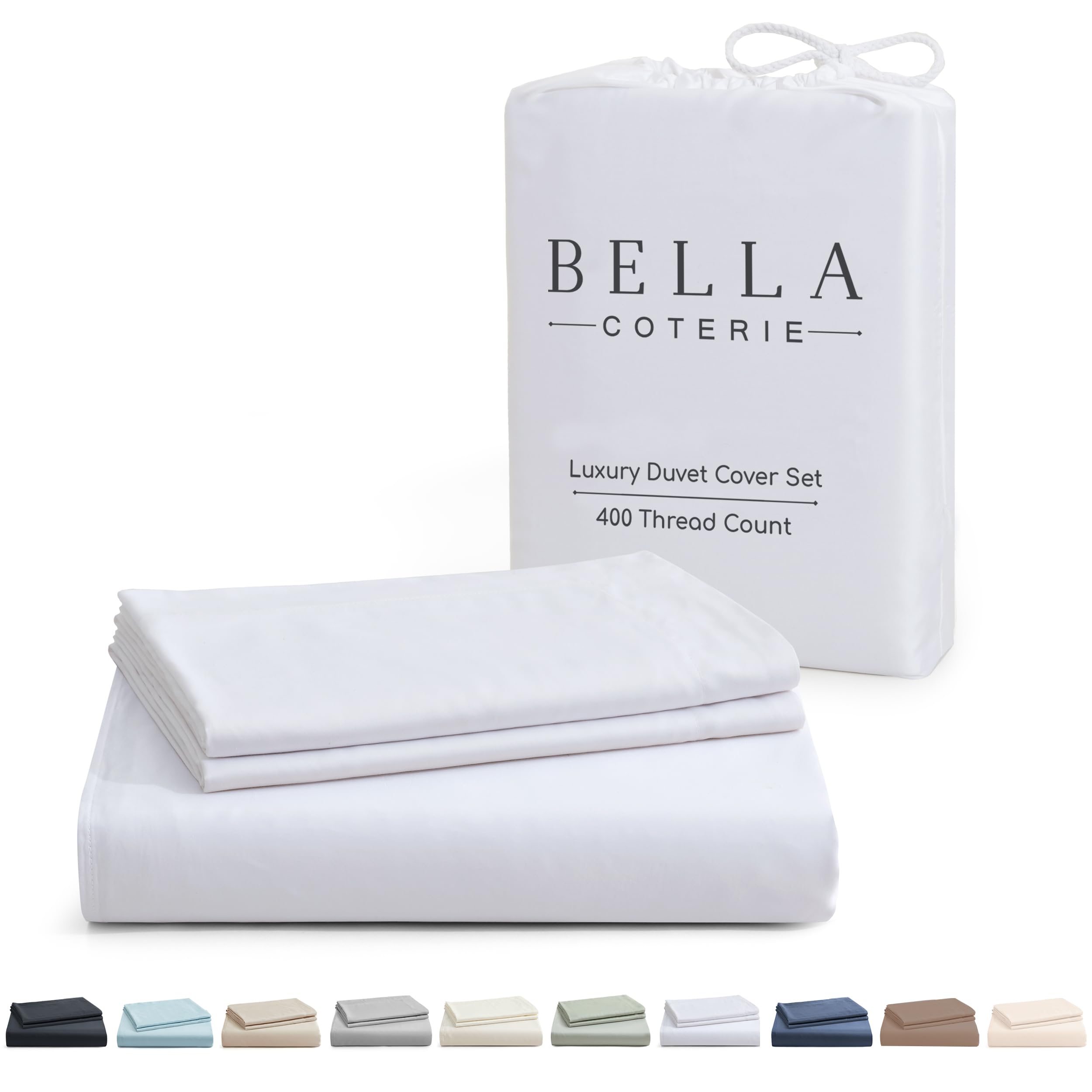 Bella Coterie Luxury Bamboo Viscose King Size Duvet Cover Set | 100% Organically Grown | Corner Ties | Ultra Soft | Cooling | Two Pillow Shams | 106 x 94 | No Insert [White]