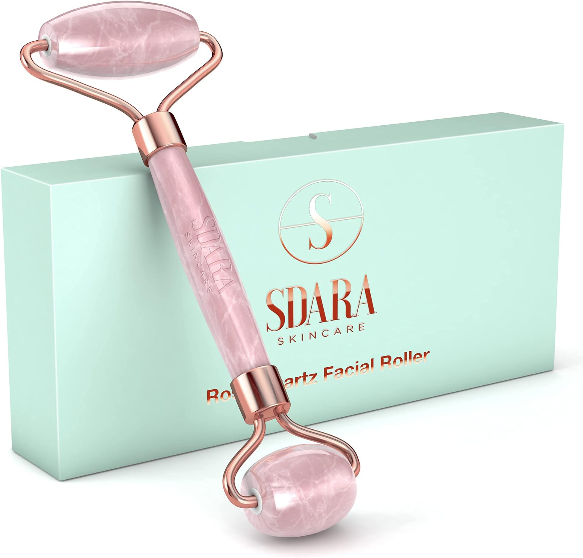 Sdara Skincare Rose Quartz Roller For Face — Jade Roller for Face for Wrinkles, Eye Puffiness, and Sinus Pressure Relief | Facial Roller for Even Skin Tone and Collagen Stimulation