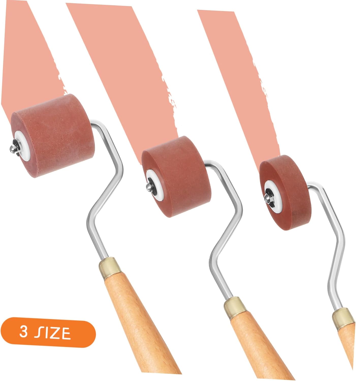 Veemoon 3pcs Printing Roller Rubber Rollers Linoleum Hand Sturdy Material for Printmaking and Crafting