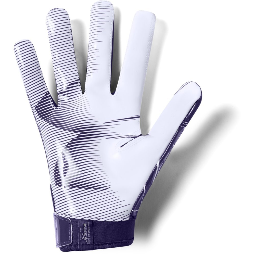 purple and white football gloves