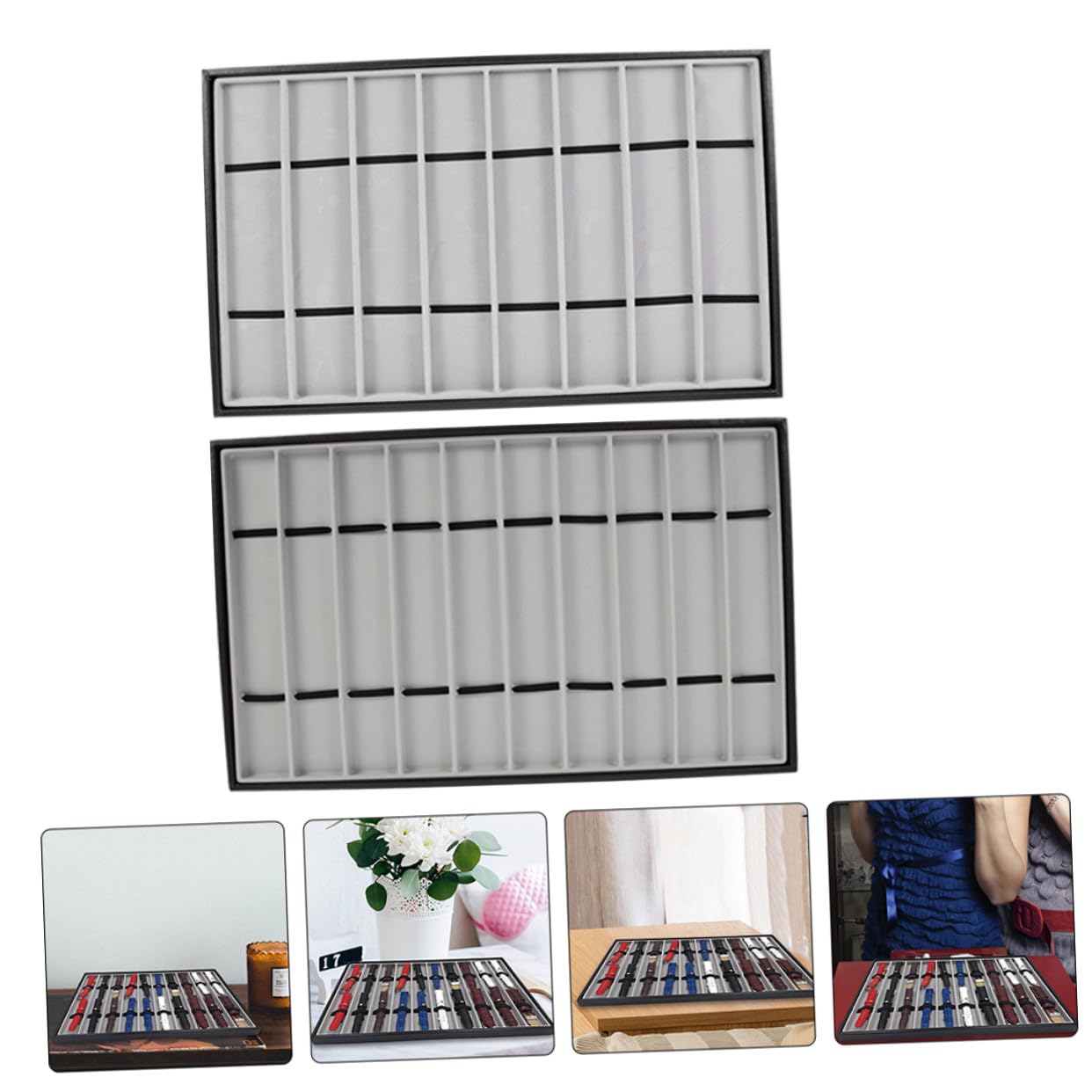 Abaodam 2 Bandejas de Almacenamiento Bandeja Rectangular Multifuncional para Correas de Reloj de Mdf y Franela para Exhibir Relojes en Uso Doméstico