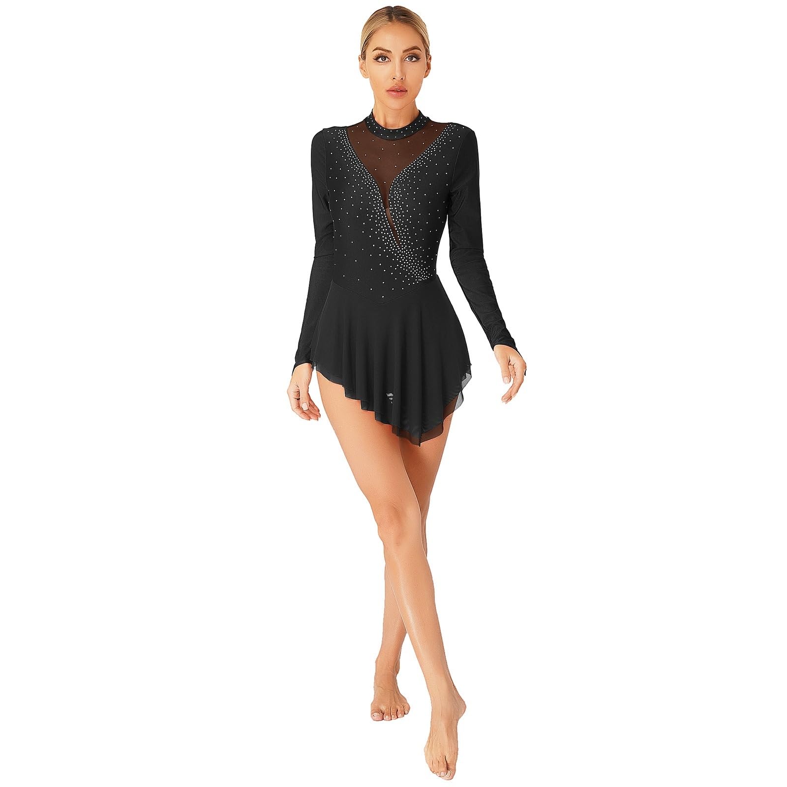 Body da ginnastica for balletto donna, body a maniche lunghe for, elegante abbigliamento ballo for con rete Per Adulti