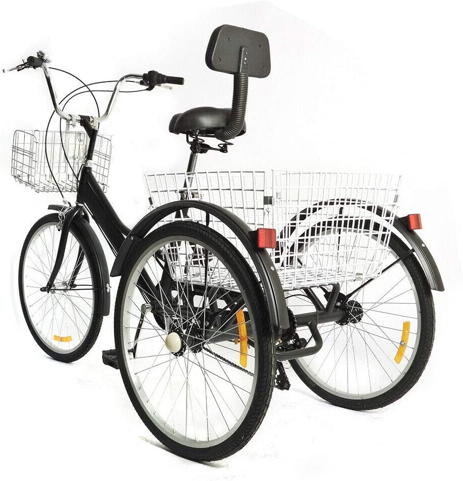 HaroldDol 24 Zoll Dreirad Für Erwachsene, 7 Gang 3 Rad Fahrrad Mit Einkaufskorb, Lastenfahrrad Shopping, Geschenke