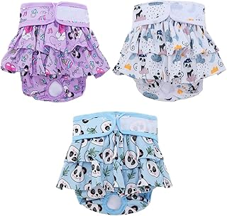 MIRDFEJ Washable Dog Diapers Female-3 Pack Reusable Doggie Diapers High Absorbency Leak-Proof Puppy Washable Dog Panties Absorbent Dog Cute Diapers Puppy Diapers for Dogs in Heat or Excitable Urination (XS)