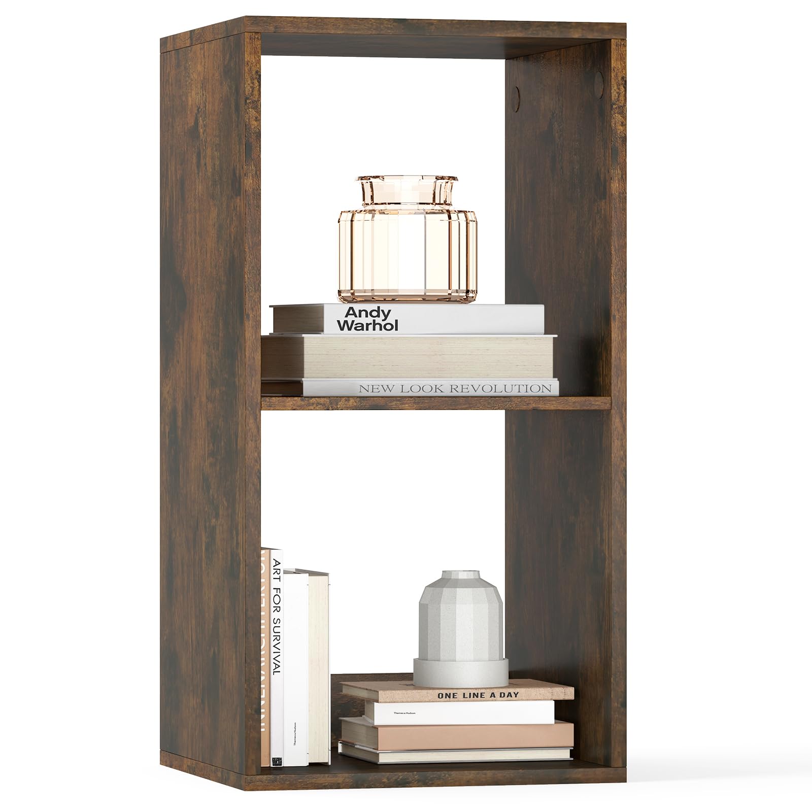 CASART Cube Storage Unit, Open Shelf Bookcase with Anti-Tipping Kits, Modern Compact Display Bookshelf for Living Room Study Office (Brown, 2-Cube: 35 x 33 x 69cm)