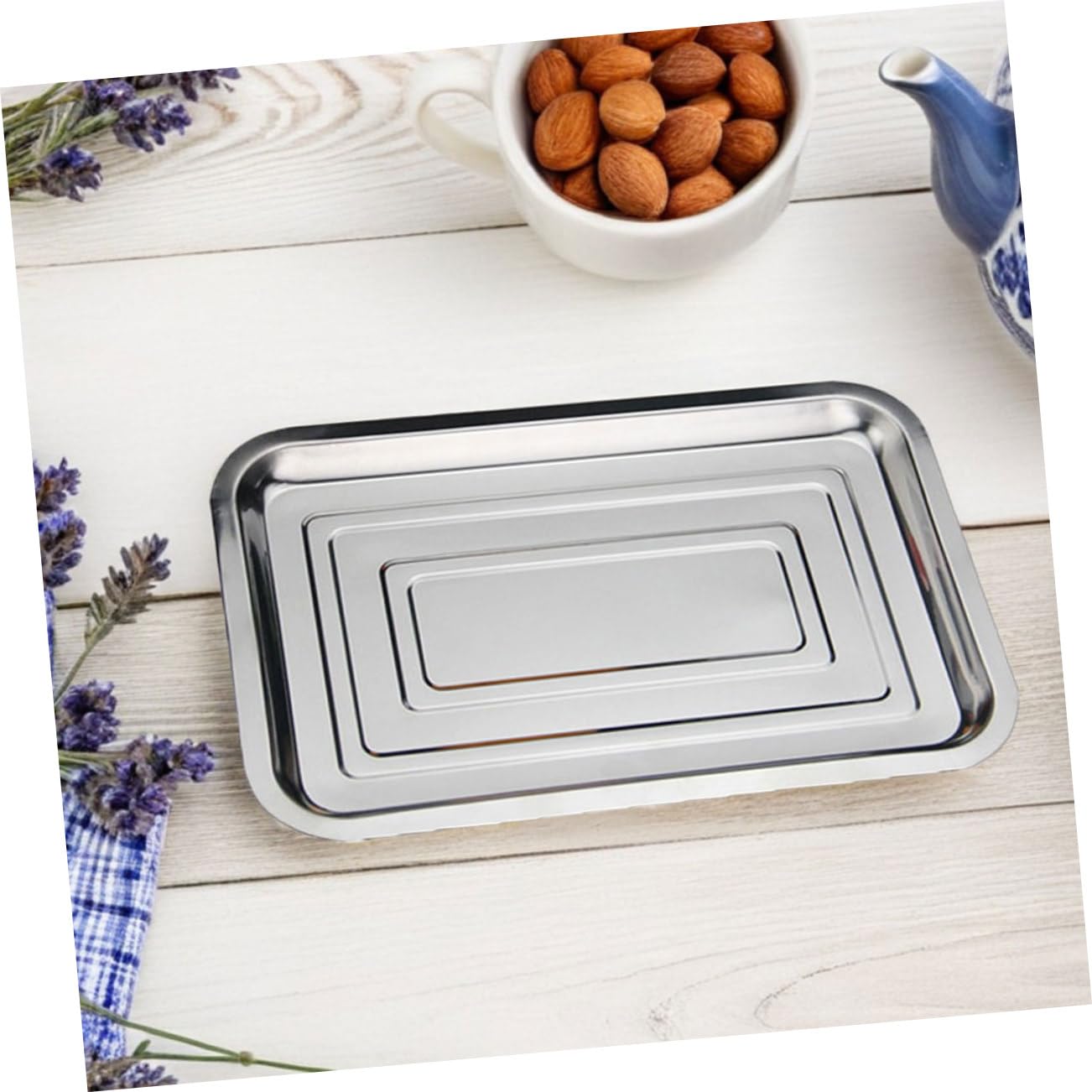 Vassoio in Acciaio Inox 10 Pezzi Argento per Alimenti | Finitura Lucidata, Design Semplice e Pulito, Adatto a Campeggio e Picnic