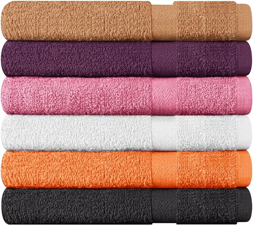 Image of Towel and Linen Mart 100% Cotton 6 Pack Bath Towel Set, Quick Dry, Super Absorbent, Light Weight, Soft, (27 x 54 Pack of 6) (27 x 54 6 Pack, Plum, Pink, Beige, Grey, White, Peach)