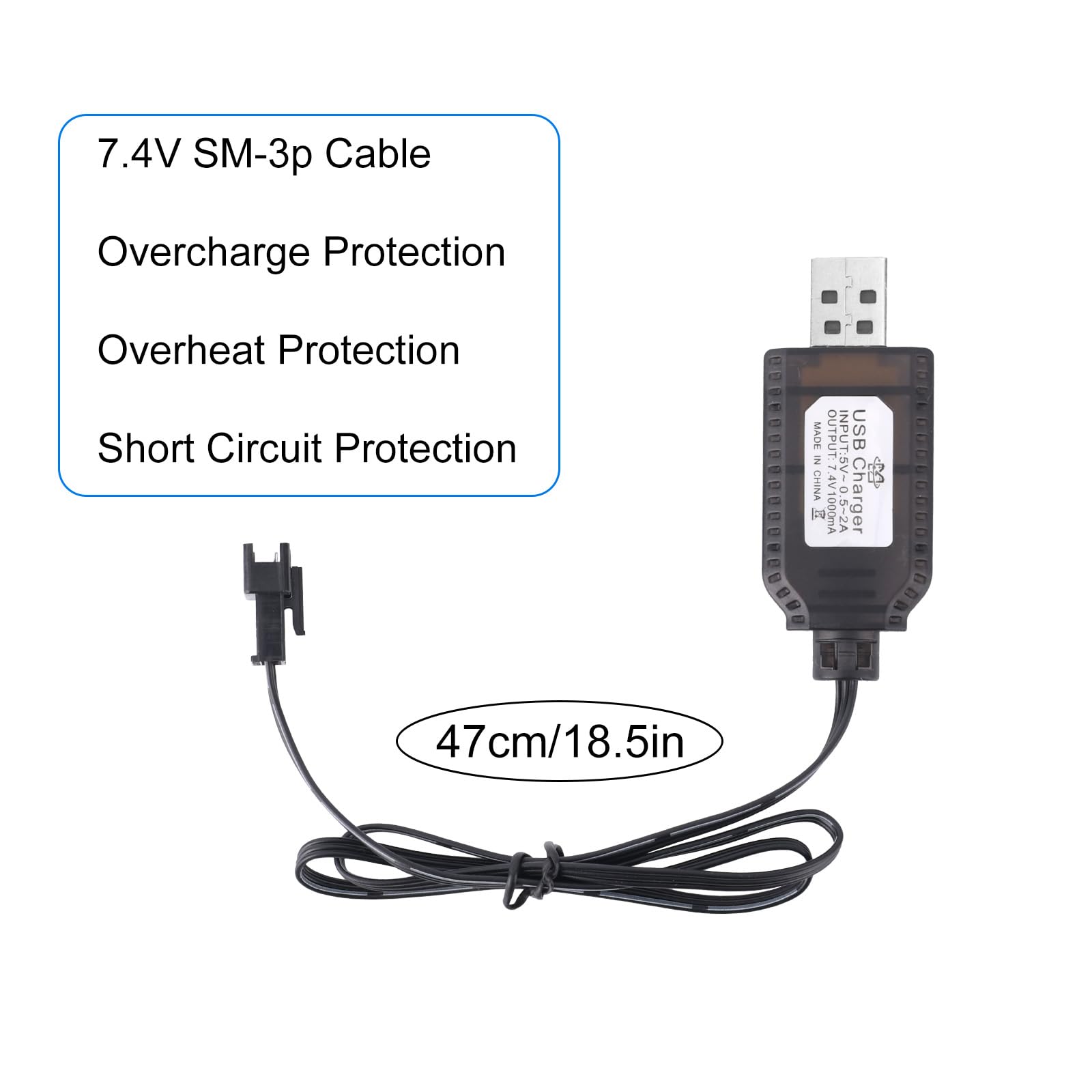 2pz 7.4V SM-3P USB Caricatore Cavo Ricambio, 2S Li-ion Batteria Caricatore Spinotto 3 Pin per Automobile Telecomando/Aereo/Carro Armato/Barca/Altri Dispositivi Caricamento Veloce Protezione - 3