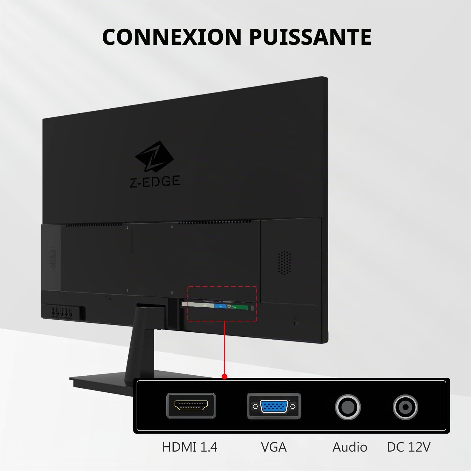 Z-Edge Ecran Pc 24'' IPS Full HD(1920x1080), 75 Hz, FreeSync, Moniteur Bureau LED 16:9 avec HDMI Câble, 16.7M Couleur HDR avec Technologie Eye Care, HDMI & VGA, Inclinaison Réglable, 178° Angle Vue