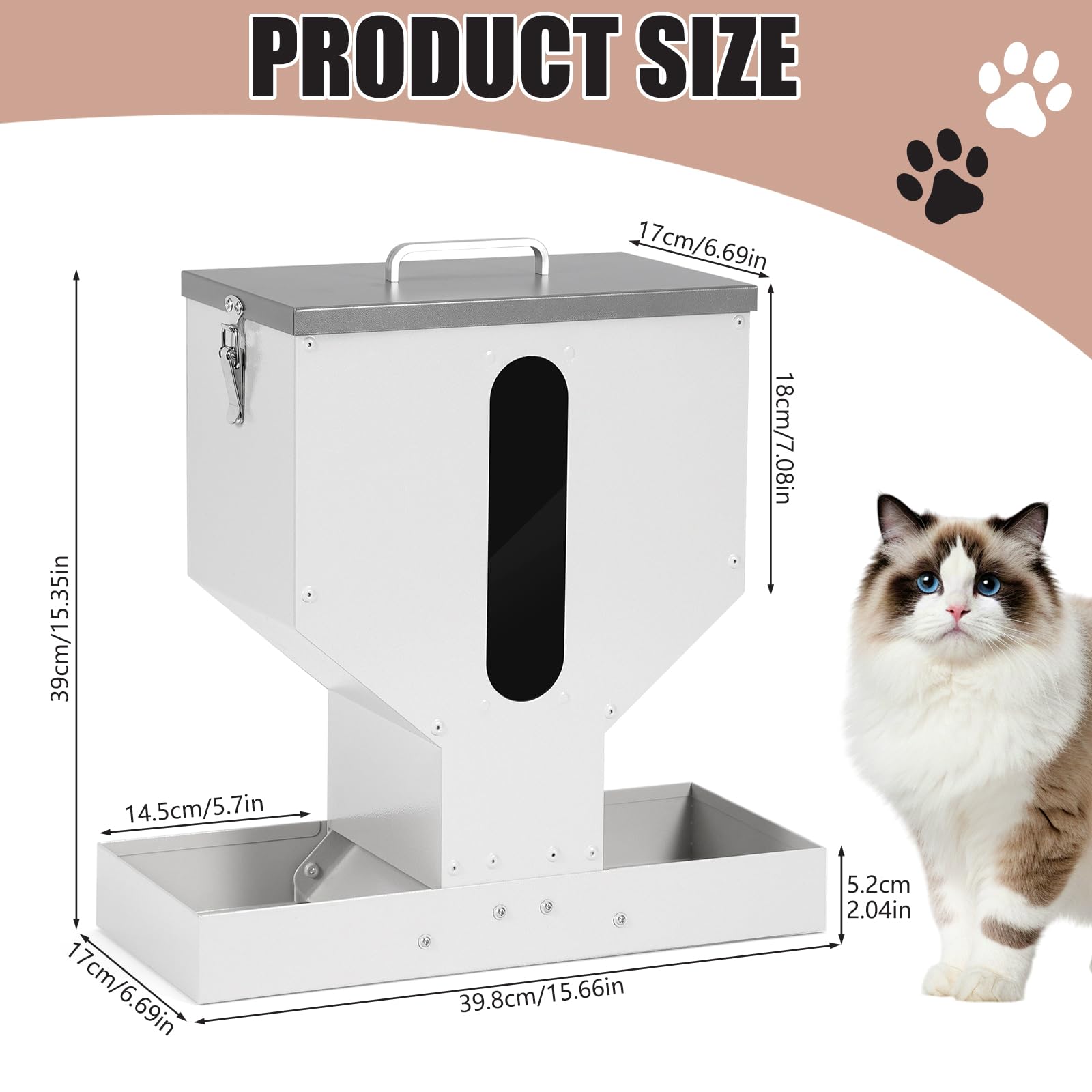 Comedero automático para gatos para 2 mascotas, 12 L de metal para mascotas, dispensador de comida seca con doble embudo, gran capacidad, gravedad, comedero para perros y gatos