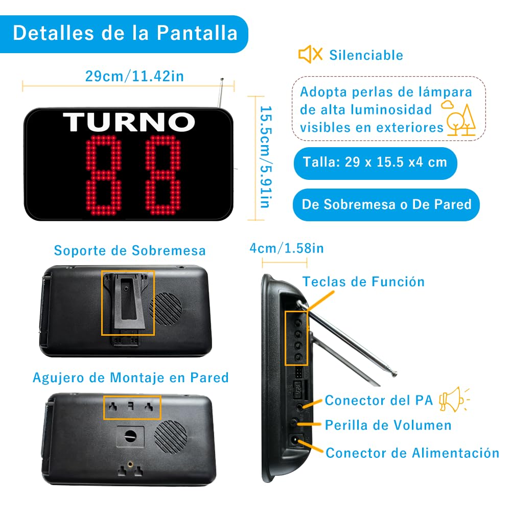 Pantalla Su Turno 2 Dígitos con Mando y 2 Botones de Llamada- Gestion Colas | Llamar números de 2-dígitos en español
