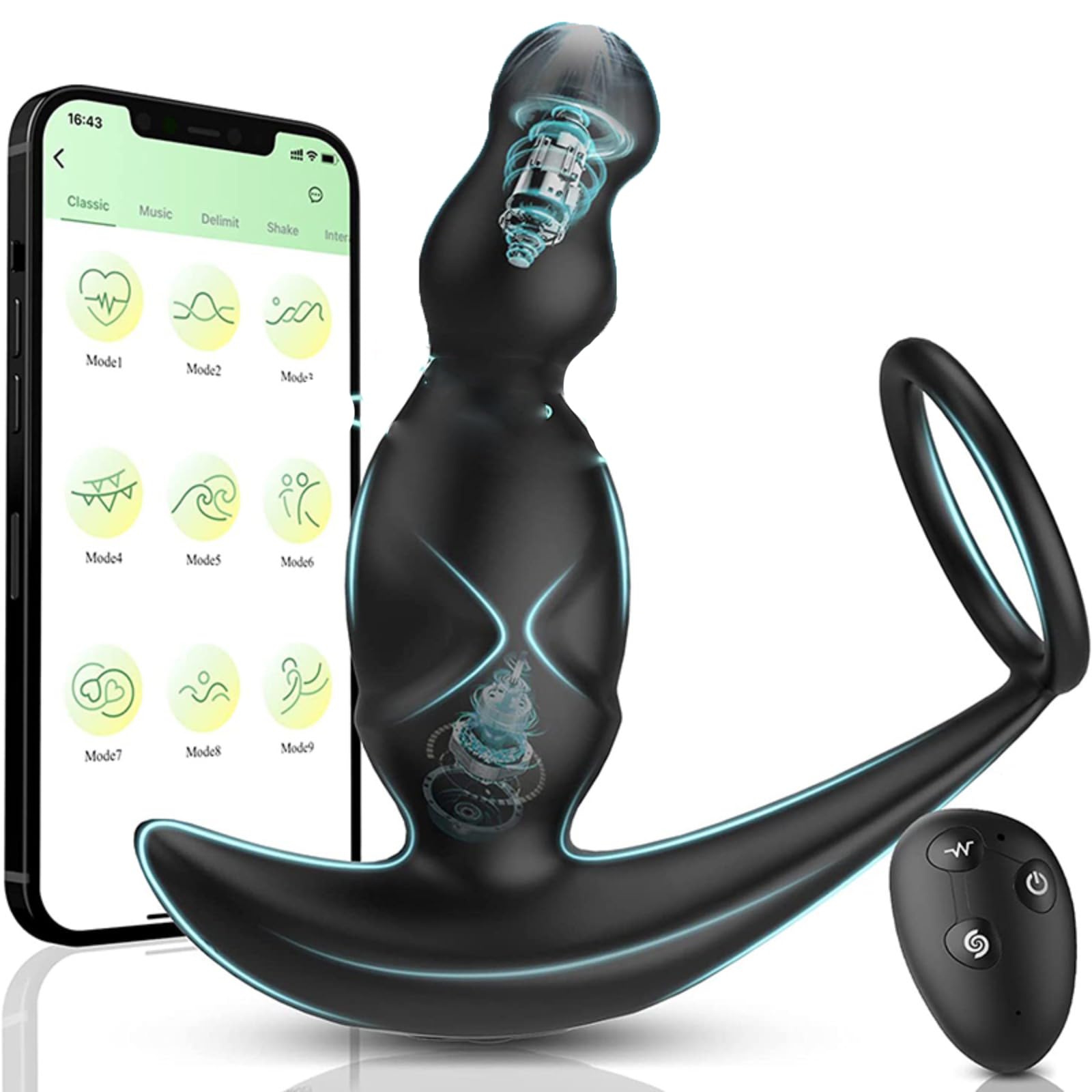 vibratore Vibratore della prostata telecomandato Ruota di 360° Anello vibratore giocattolo Tappi per anelli Masturbatore Plug anale per sesso Indossabile