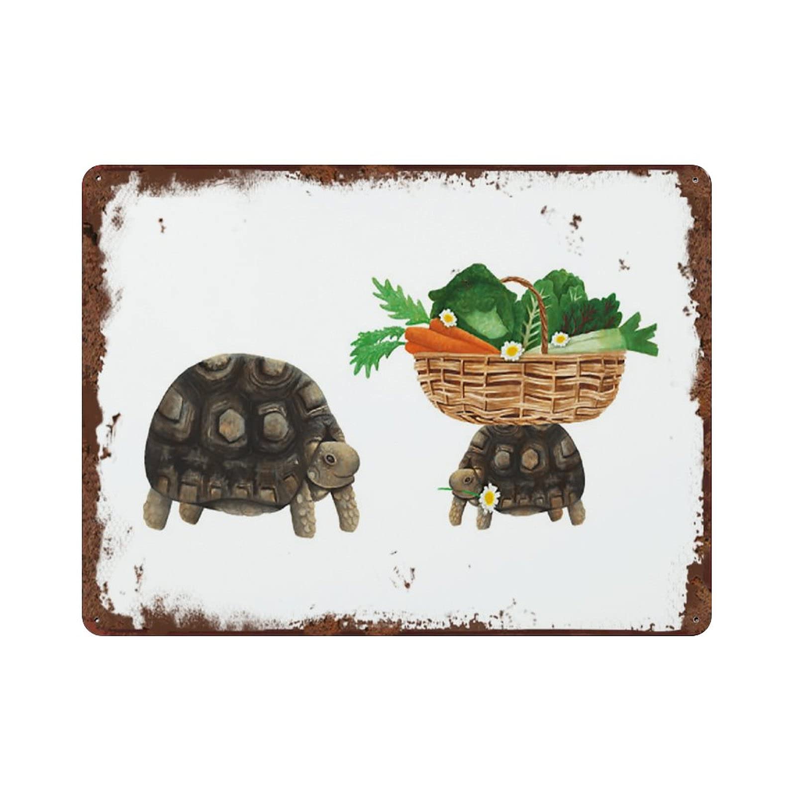 peiyeety Metal Tin Sign Turtle And Basket Vintage Art Decorative 6x8 Inch Vintage Retro Wall Art Plaque For Home Living Room Bedroom Farmhouse Rustic Themed Wall Decor