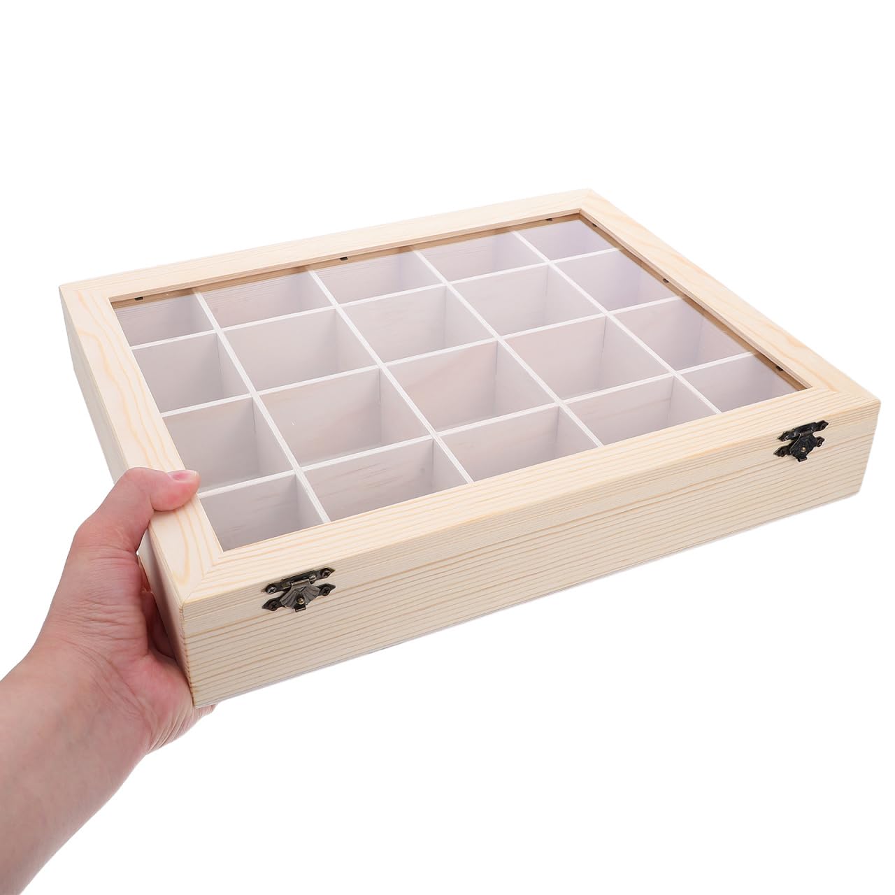 Toddmomy Scatola per Esposizione Minerali in Legno con Coperchio Trasparente Organizer Scomparti per Collezione di Cristalli Pietre Preziose e Campioni Roccia Custodia Portatile per Studio