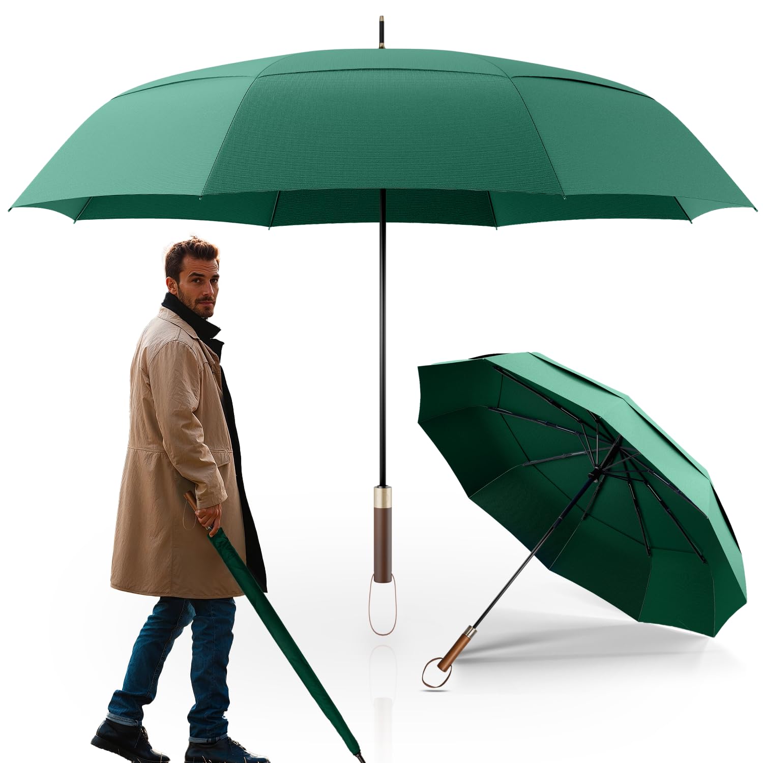 LOGAN & BARNES Stockschirm sturmfest [Ø120 cm] mit hochwertigem Echtholzgriff - XXL Regenschirm für 2 Personen - Regenschirm Groß - Modell CHICAGO