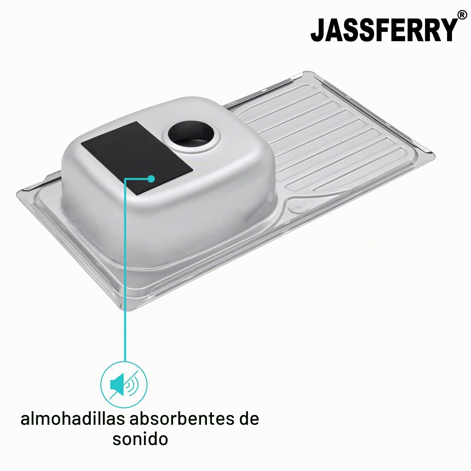 JASSFERRY Fregadero de cocina un seno, de Acero Inoxidable, escurridor reversible, con colador de residuos
