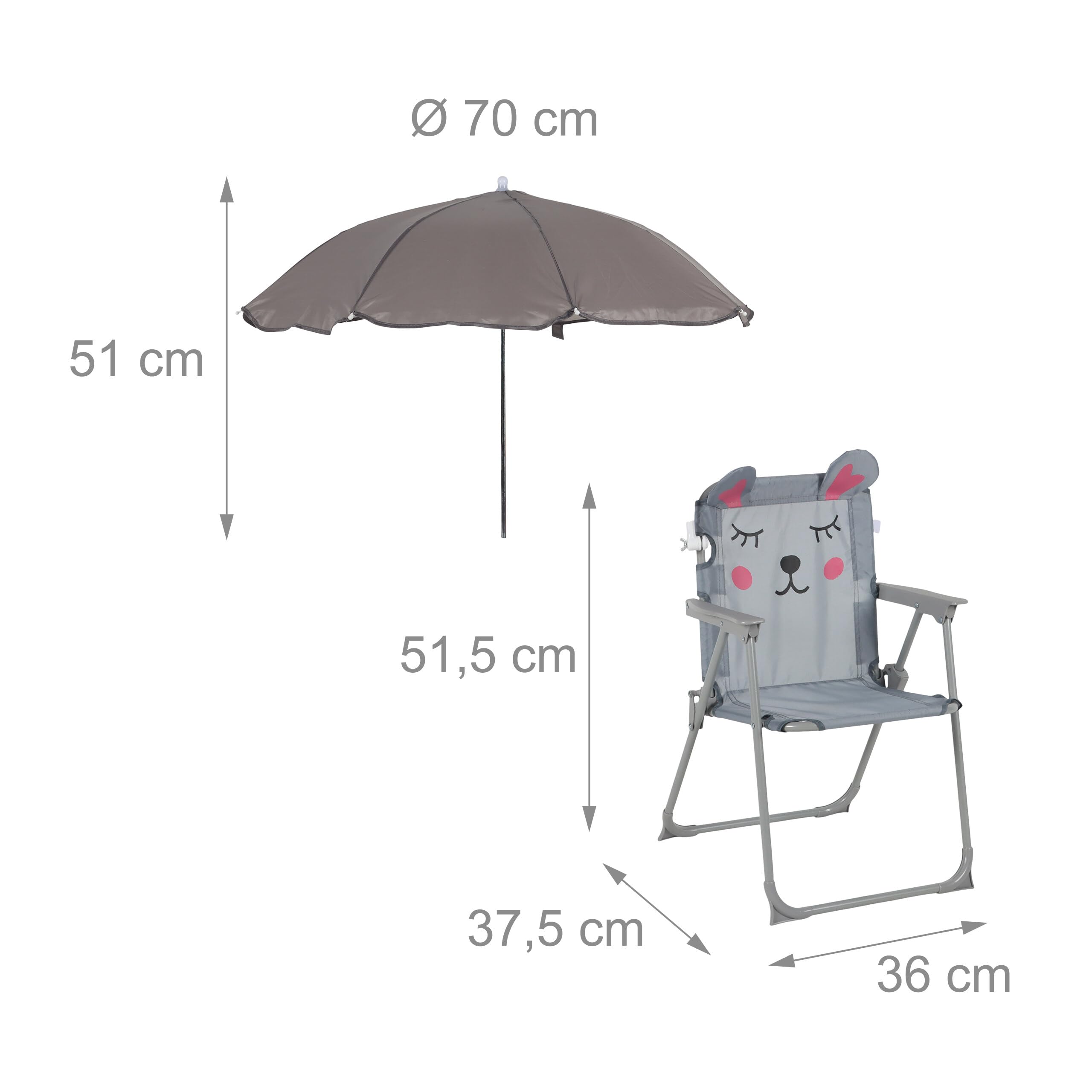 Relaxdays Chaise Pliante Enfant avec Parasol, Motif Souris, Camping/Pique-Nique, 51,5 x 36 x 37,5 cm, Multicolore