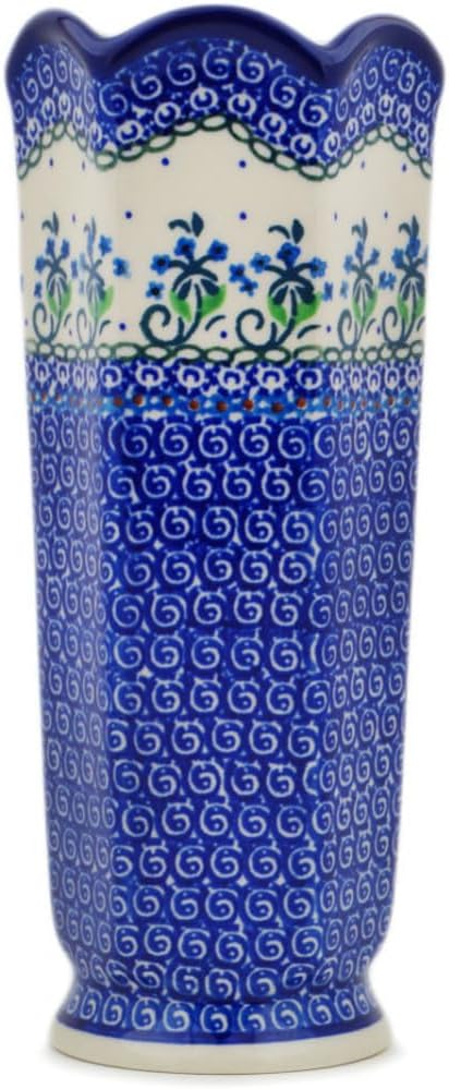 Polmedia Polish Pottery Vase UNIKAT - Forget Me Not Circle Pattern Handmade in Boleslawiec Poland by Ceramika Artystyczna + Certificate of Authenticity