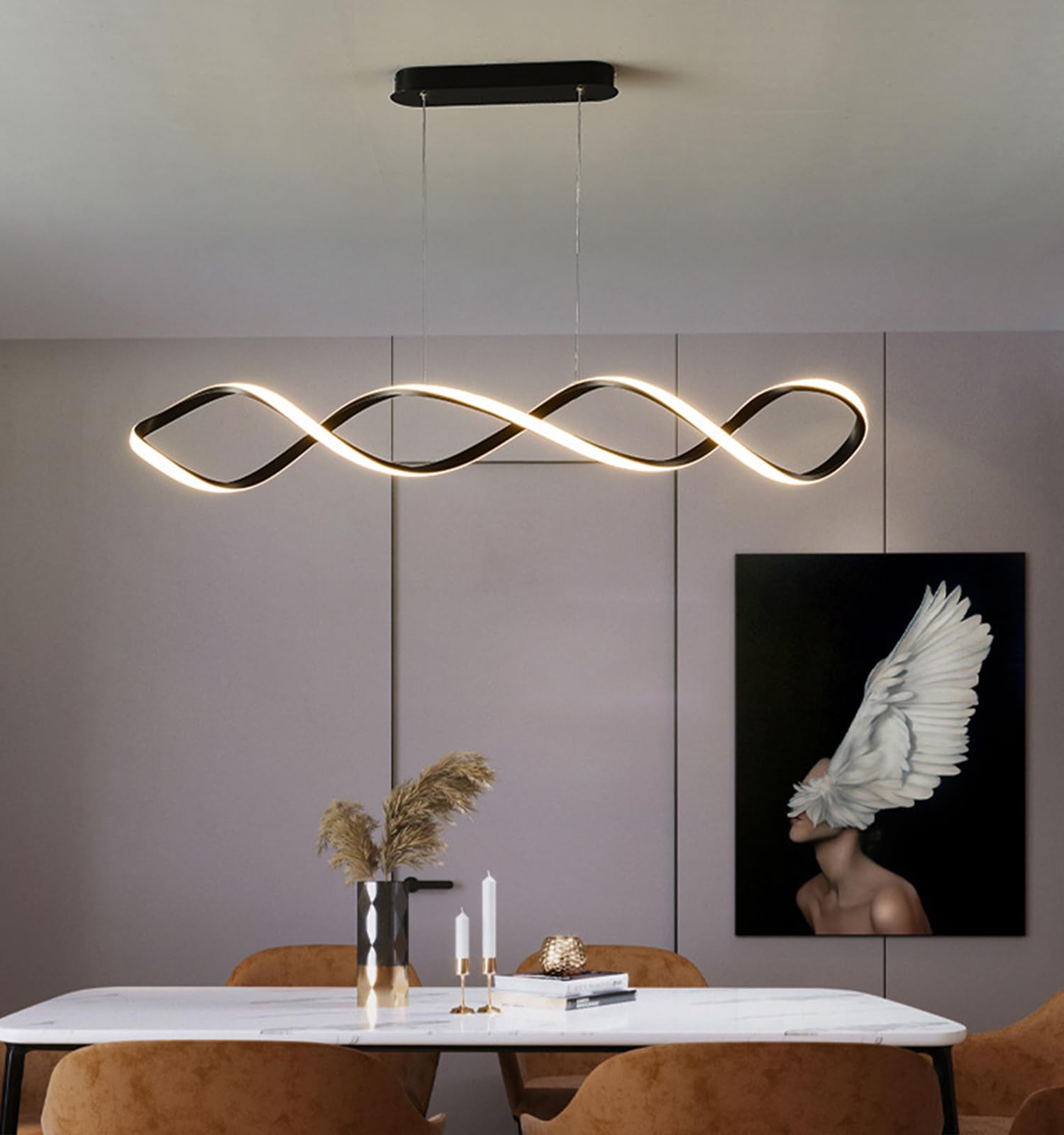 LED Pendant Lamp Dining Room, Linear Pendant Lamp Dimmable Dining Room Lamp with Remote Control, for Kitchen Dining Table Lamp Living Room Office Dining Corner Pendant Lamp (Black, 120cm) โ image 1