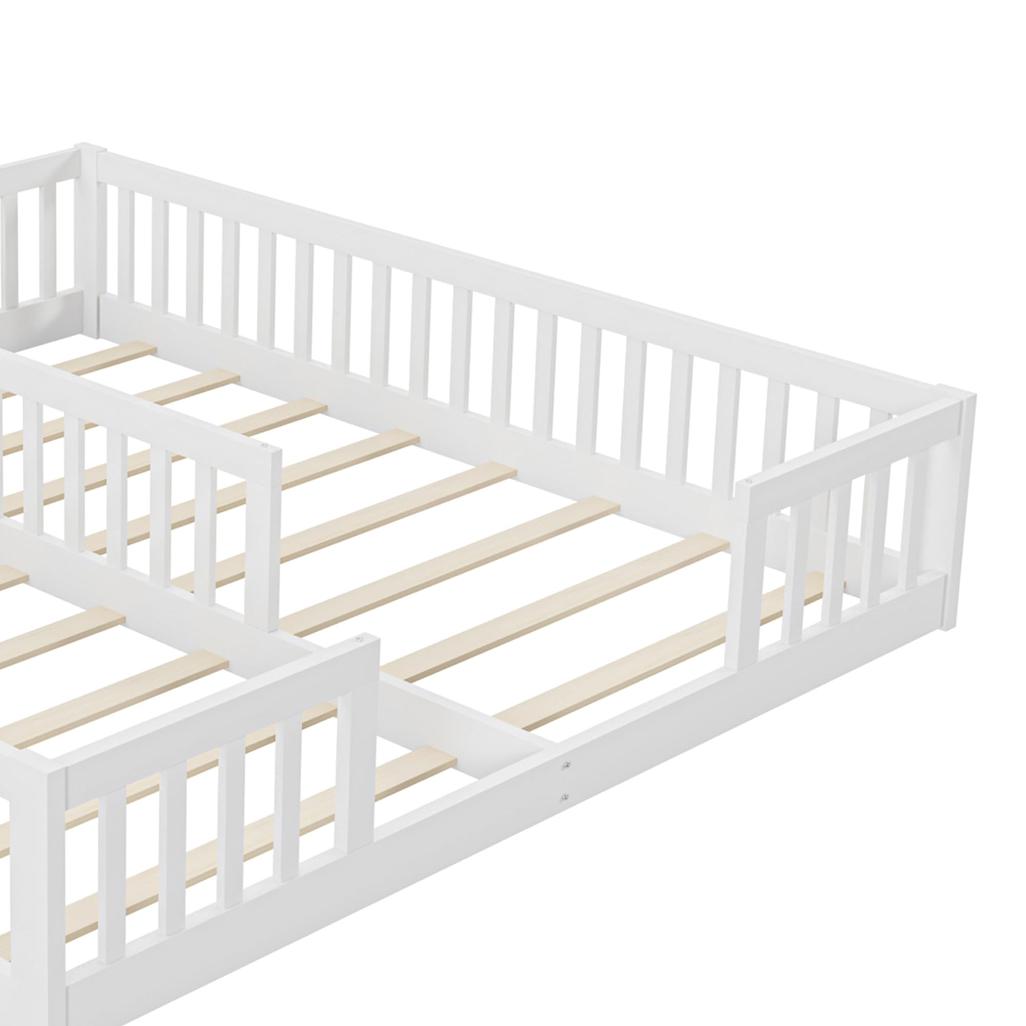 Montessori Letto a Terra per Bambini 90 x 200 cm, Lettino per bambini con Sponda e Rete a doghe, Letto Piazza e Mezza per Bambini, Struttura in Legno di Pino