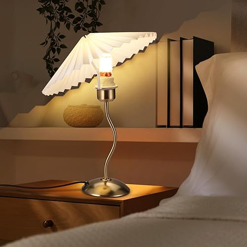 Miniatura 7 de Lámpara de mesa plisada pequeña, lámpara de mesita de noche para dormitorio, lámpara de luz de noche con pantalla de tela, mini lámpara Morden, luz