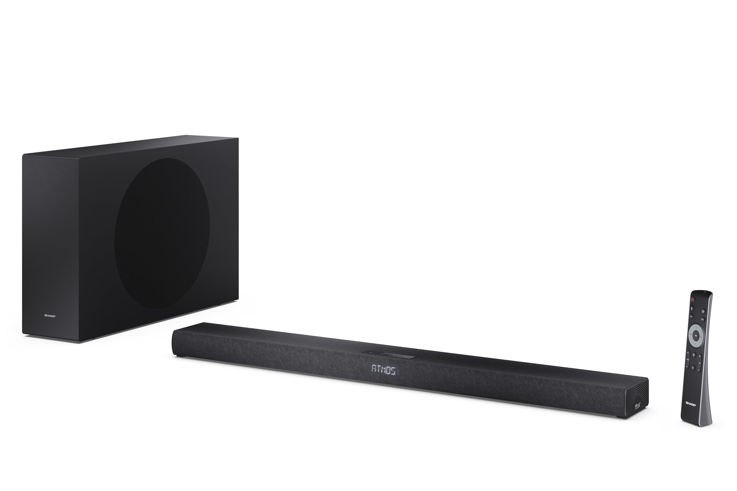 SHARP HT-SBW320 - Soundbar a 2.1 canali, ultra slim con subwoofer wireless, compatibile ROKU, max. 360 W, Dolby Atmos, DTS Virtual:X, HDMI eARC, Bluetooth 5.3, riproduzione USB, montaggio a parete