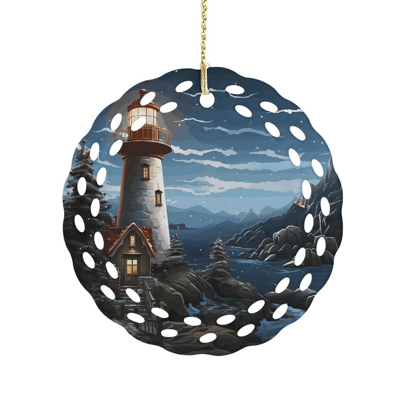 Wsoihfec Women's Style Santa Claus Lighthouse Hanging Ornament 3 Inch Round,1-Pack,Xmas Decor -Two-Sided Printed,Friend Ornament Gifts For Friends Coworker Sisters