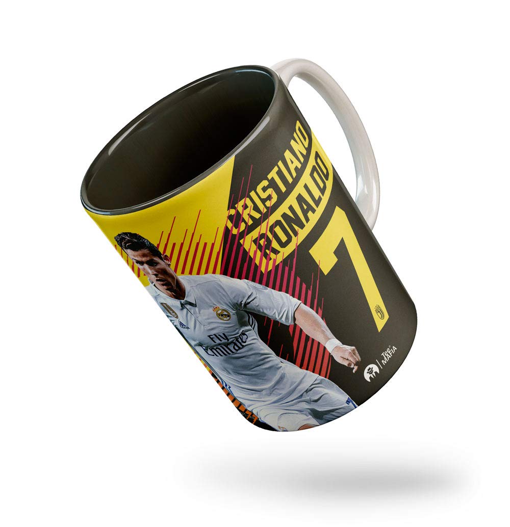 Tee Mafia Designer Ronaldo Two Tone Black Mug with Print | Football Black Coffee Mug | for Your Friends | Cristiano Ronaldo Best Wishes | 330 ml, Microwave & Dishwasher Safe