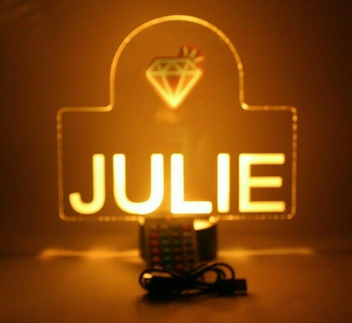 Diamond Gem Rock Ice Brilliantly Sparkling Night Light Up LED Engraved Custom Name Free Personalized Gift Desk Table Lamp Energy Efficient Home Room Decor With Remote, 16 Color Options, It's Wow