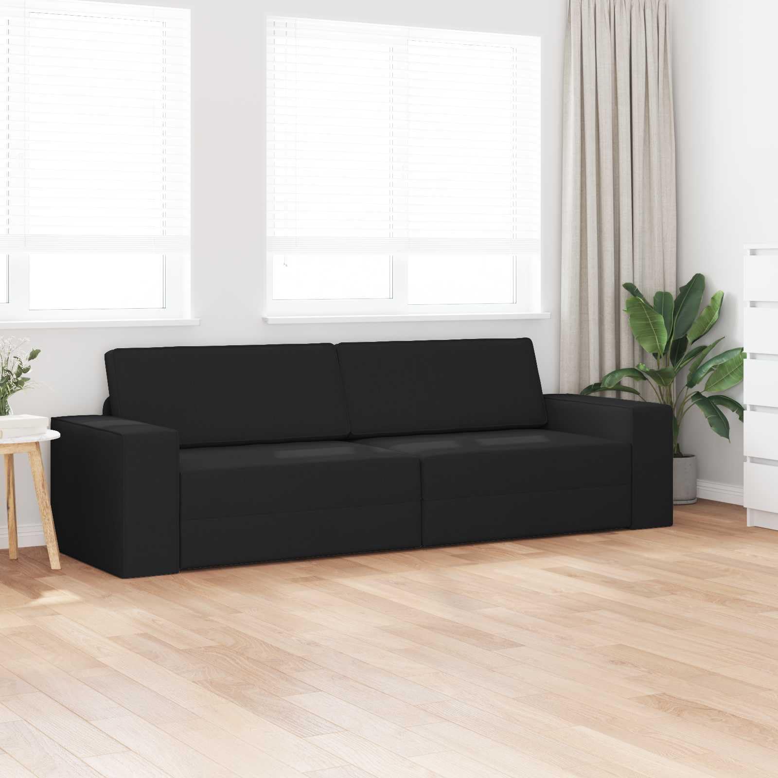 Sofa do spania czarna z materiału 245 x 78 x 77 cm z funkcją spania i stabilną metalową ramą, wygodna tapicerka, składana, idealna do salonu, biura i pokoju gościnnego