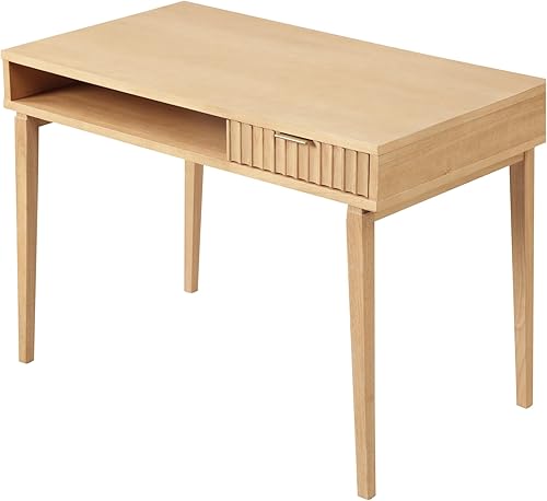 Miniatura 6 de Nathan James Jasper - Escritorio pequeño para oficina en casa con almacenamiento, escritorio bohemio con cajón y cubículo abierto, color marrón