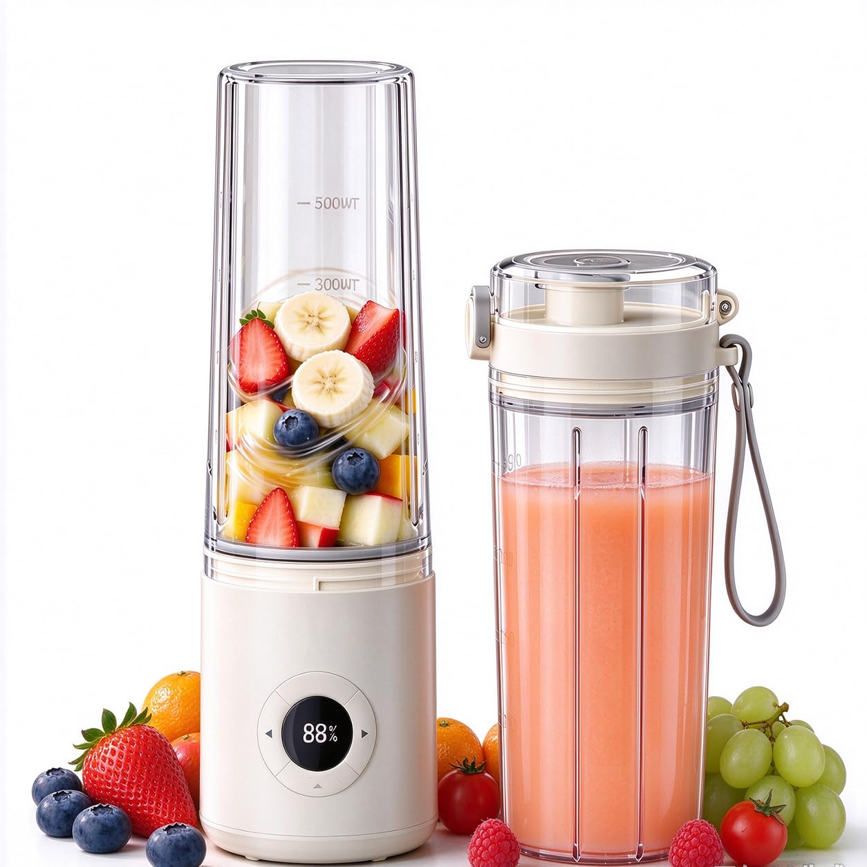 Frullatore Portatile, Frullatore per Smoothie Ricaricabile con Bicchiere