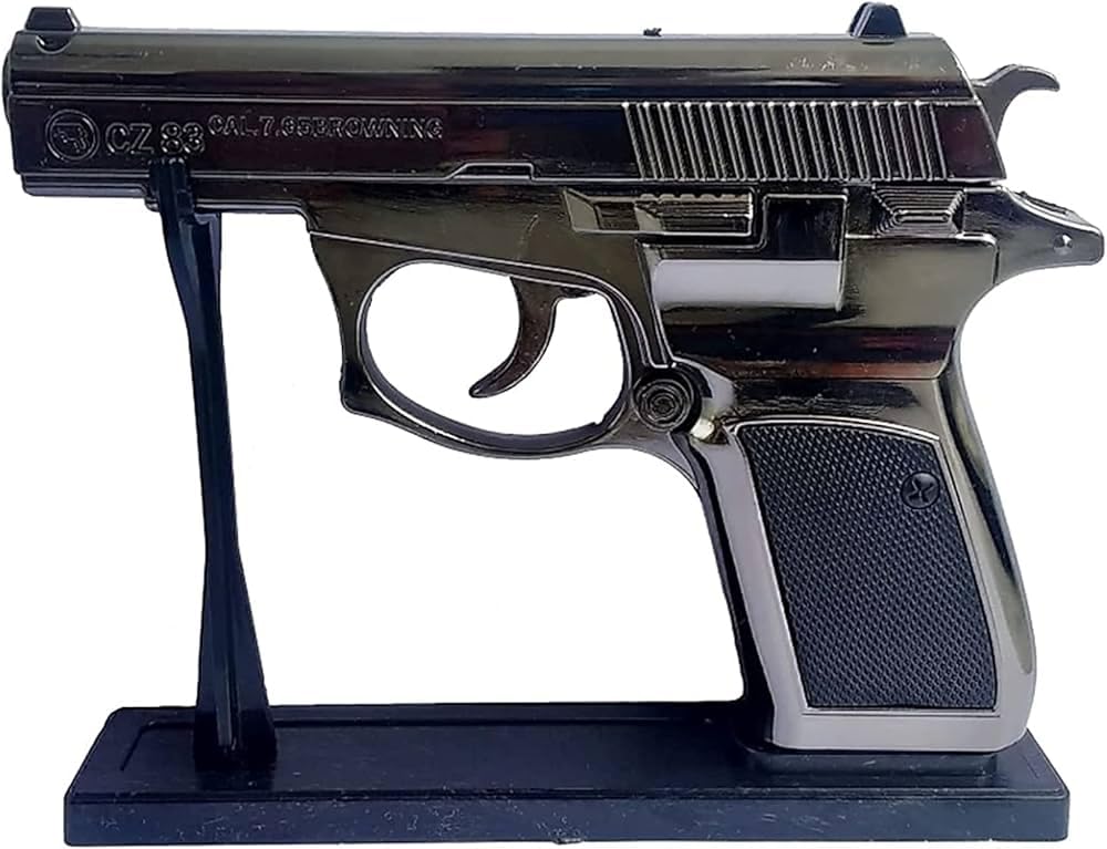 Gun Gas Lighter Pistol Lighter Heavy Weight Metal Body Gun Pistol Shaped with Barrel Pull Back System and Holster Pocket Lighter for Decorative, Smoking Filled with Gas (Z83-BLACK)