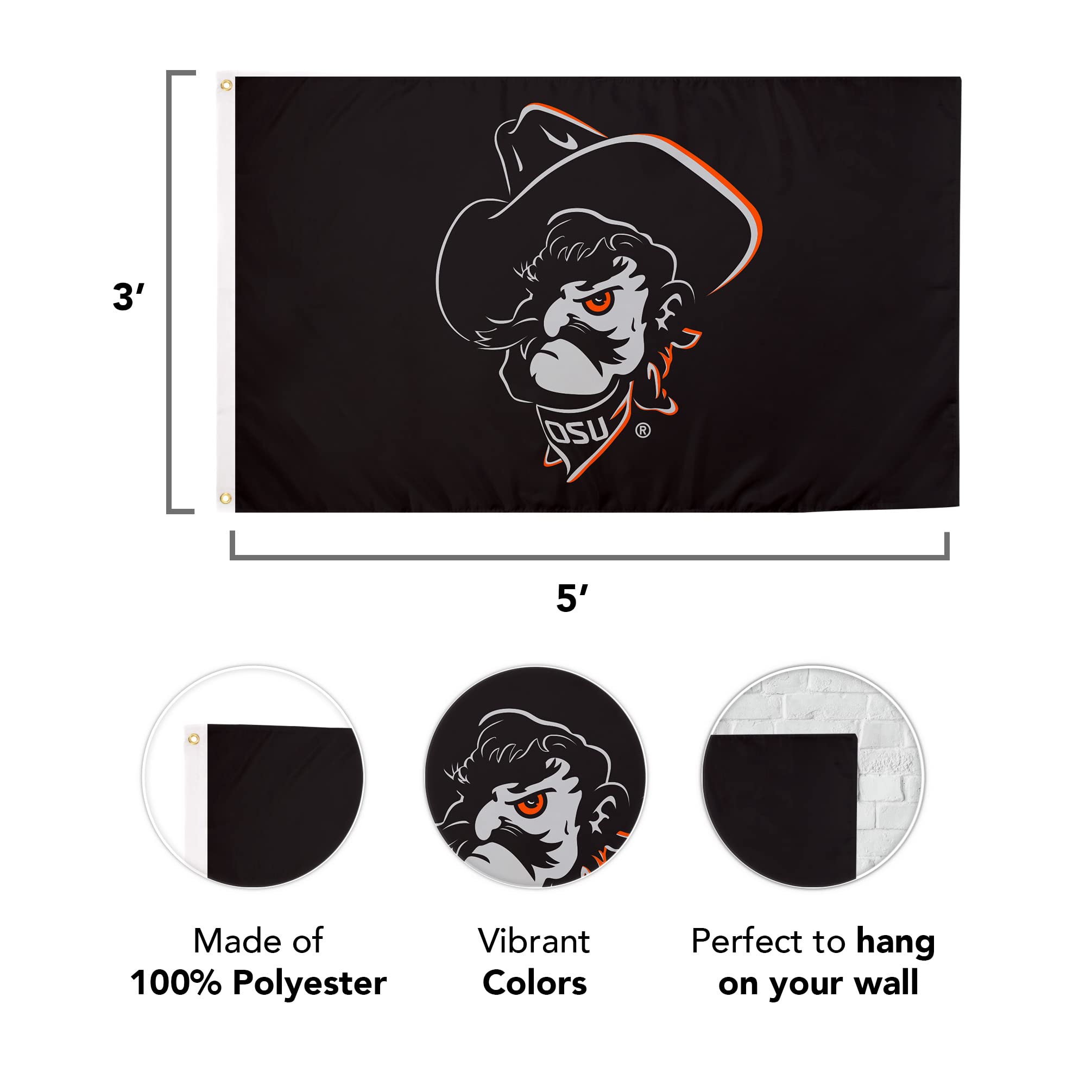Desert Cactus Oklahoma State Cowboys Flag - 3x5 Feet Polyester, Double Sided, Outdoor/Indoor - View #7