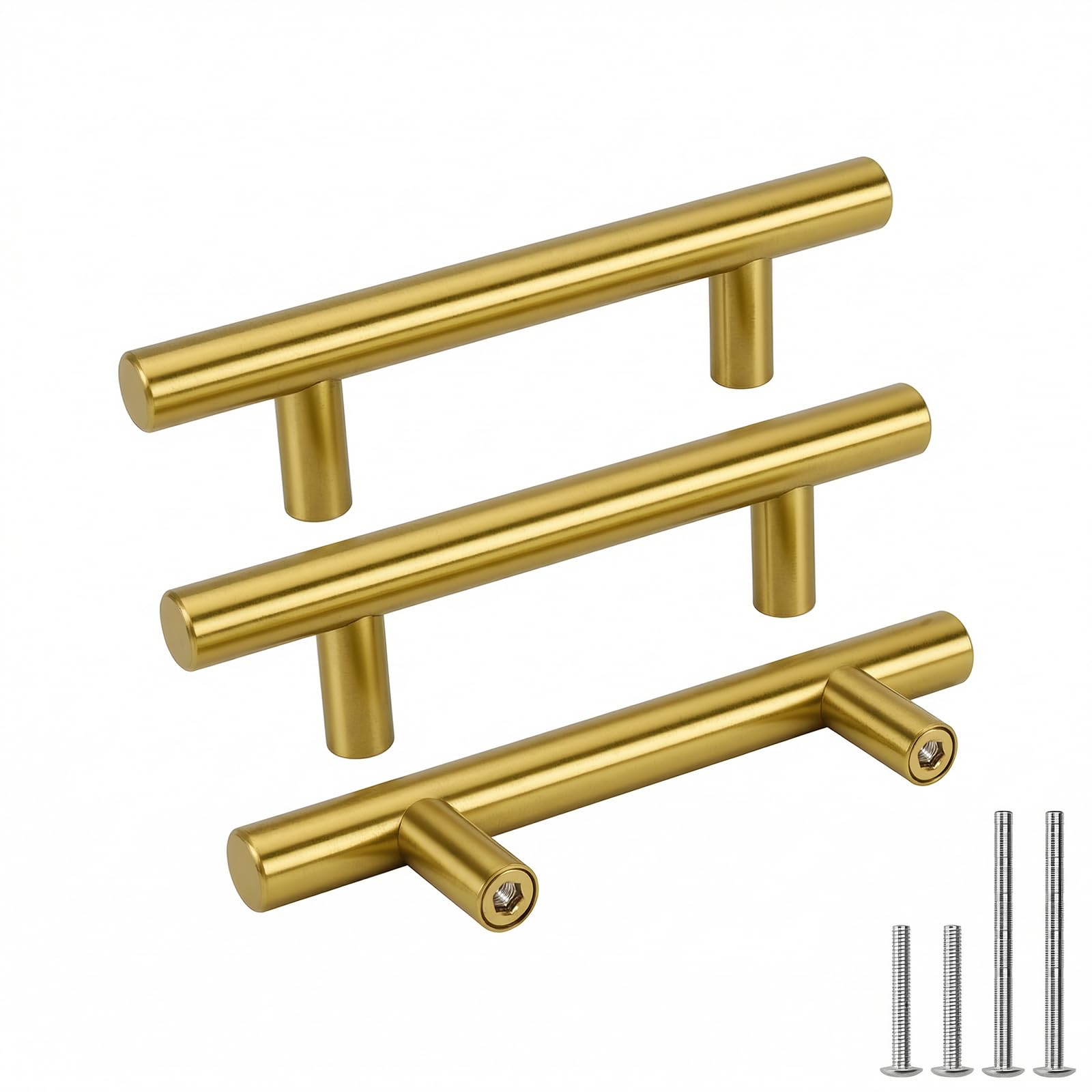 Goldenwarm Gold Enwarm 5Pcs Handles - Brushed Brass Cabinet Cupboard Drawer Door Handle Pull Knob For Furniture Kitchen Hardware, 76Mm Hole Center
