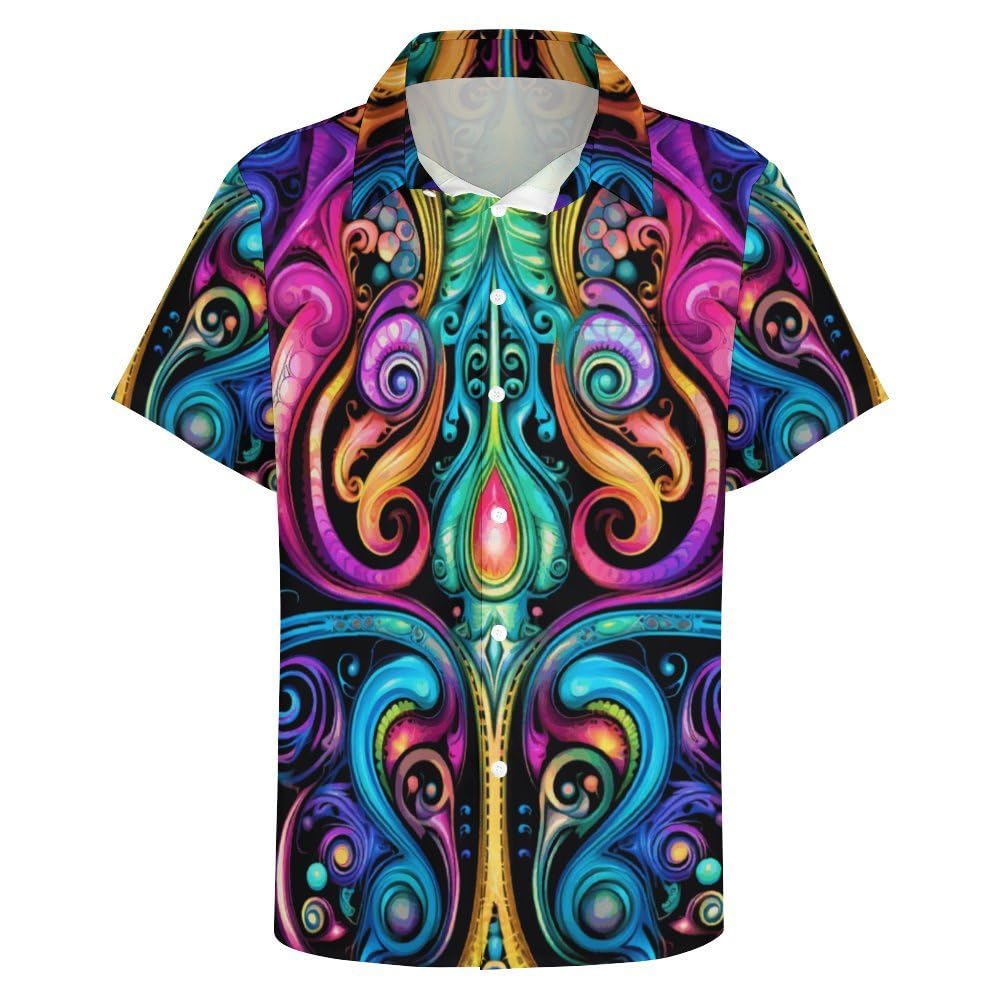 Srcnhim Men's Hawaiian Shirts Cool Graphic Art Tie Dye Colorful Button Down Shirts Beach Shirt