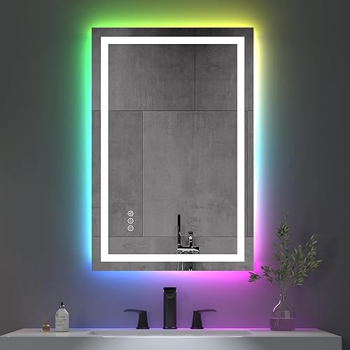 JONKEAN Espejo de baño LED de 36 x 24 pulgadas con luces, espejo LED antivaho montado en la pared para baño, espejos de baño rectangulares con