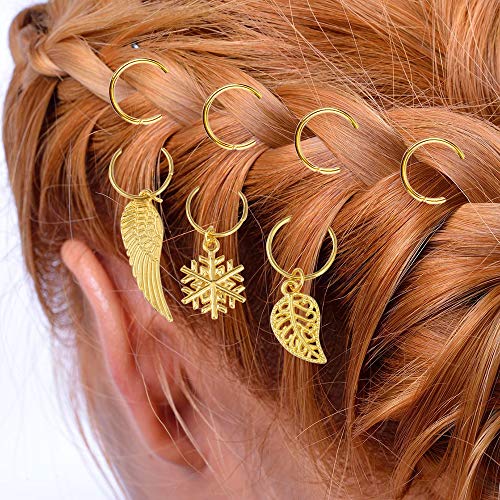 PP OPOUNT 400 Pieces Dreadlocks Beads DIY Hair Braid Accessories with 2 Sizes Big Hole Natural Painted Wood Beads, Braid Rings Hair Hoops, Dreadlocks Beads and Hair Clips for Hair Decoration
