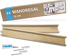 PHOTOLINI Lot de 2 étagères pour Cadres en chêne Massif 70 cm avec matériel de Montage | Galerieboard | Étagère | Étagère Murale | Support pour Cadres