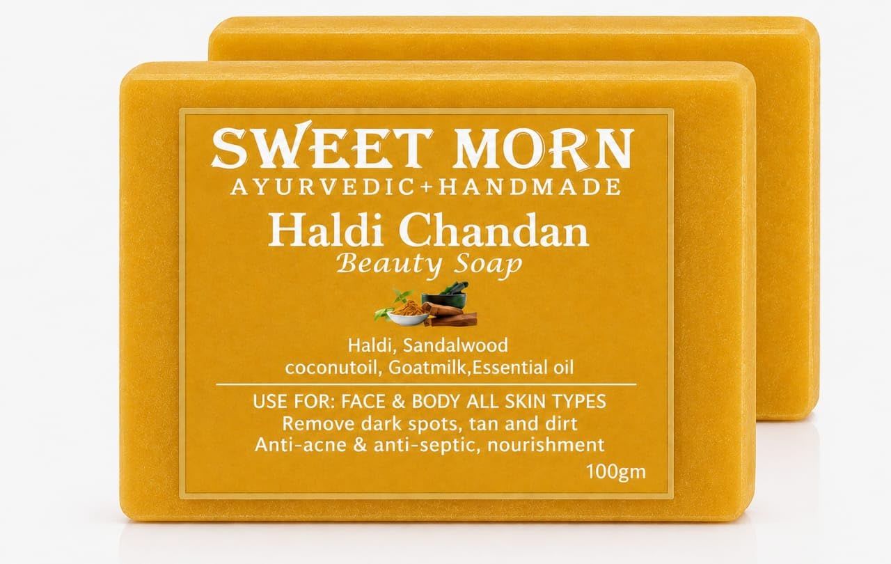 Haldi Chandan Ayurvedic Beauty Soap Pack of 2, Handmade Herbal Bath Soap with Coconut Oil, Goat Milk Natural Skin Cleansing Bar for Face and Body Care, Anti-Pigmentation Formula, 100g-image-41