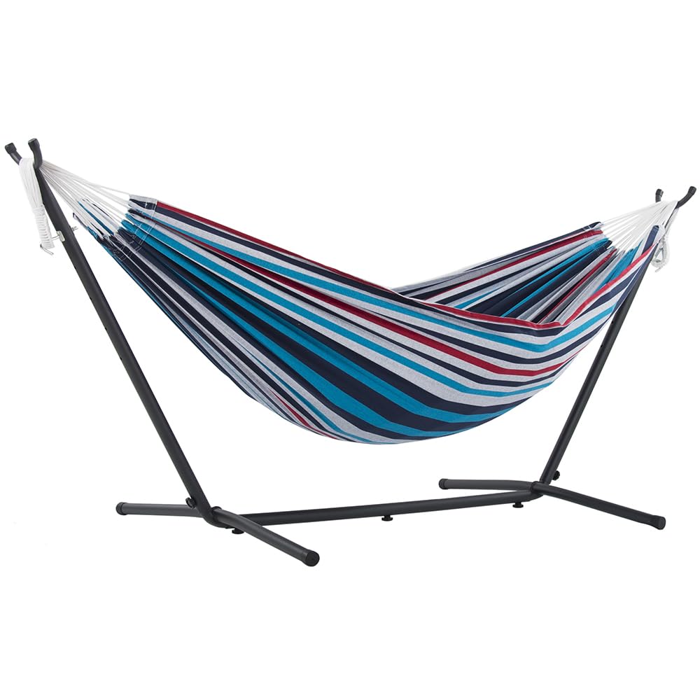 Vivere, Denim Double Cotton Hammock with Space-Saving Steel Stand including Carrying Bag