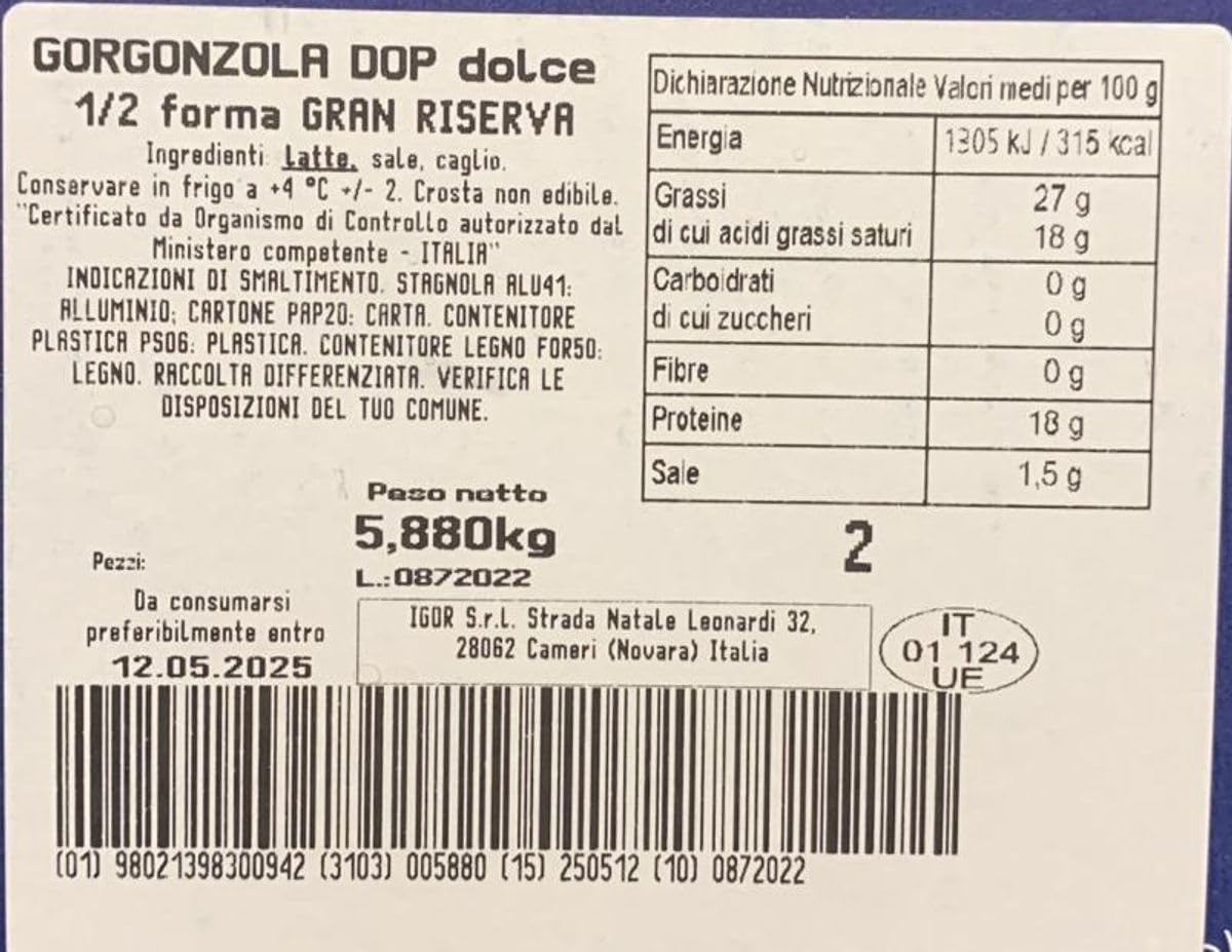 Gran Riserva Leonardi Gorgonzola DOP dulce de aproximadamente 5,800.